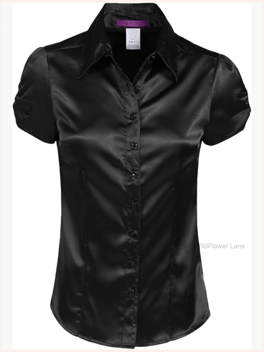 Short Sleeve Satin Blouse with Waist Tie - Blouses